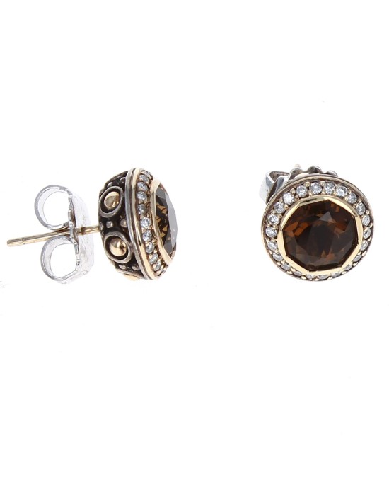 John Hardy Batu Dot Topaz and Diamond Stud Earrings Sterling Silver/ 18KY Gold